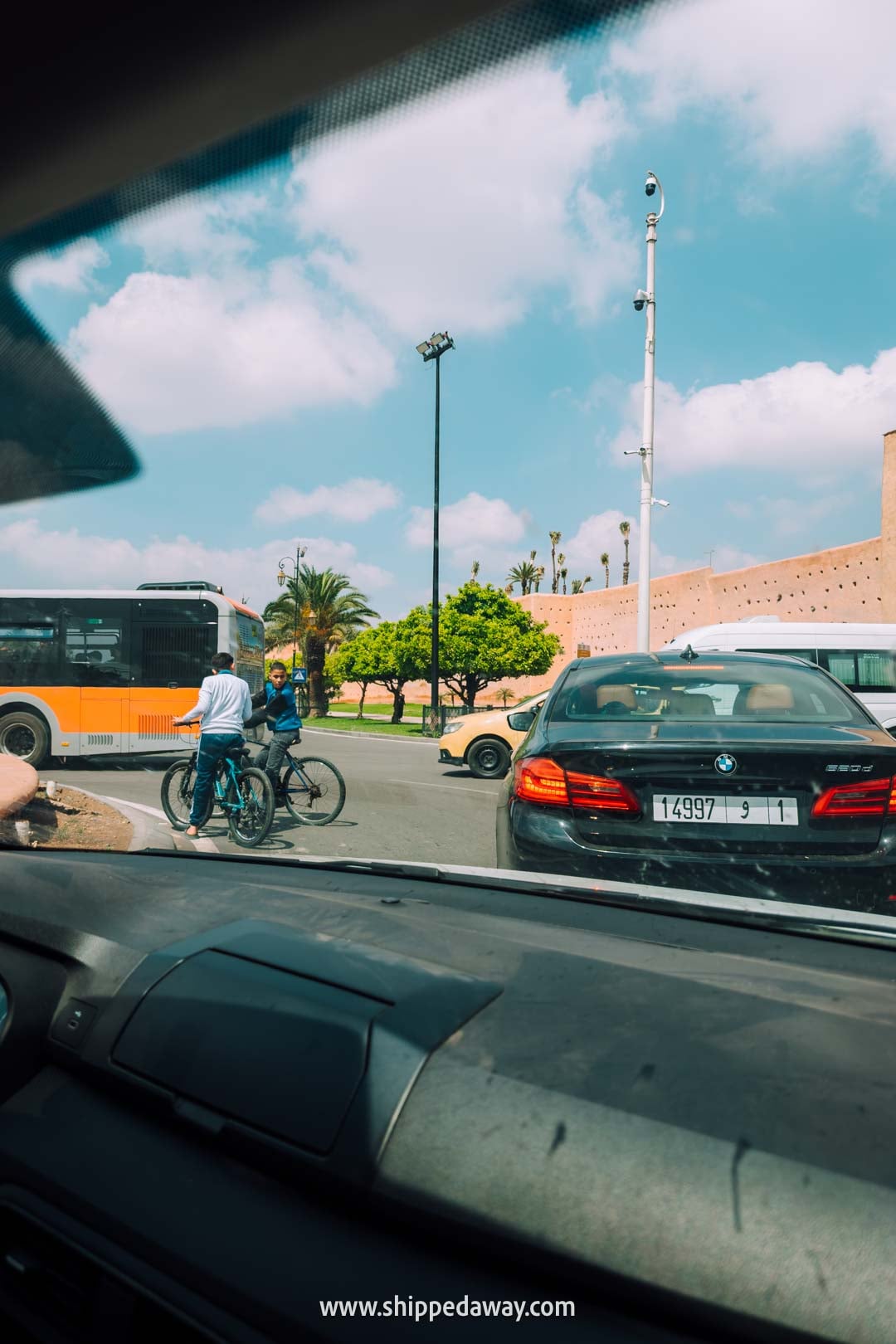 Road from Marrakesh to Ouzoud Waterfalls - getting out of the busy Marrakesh traffic