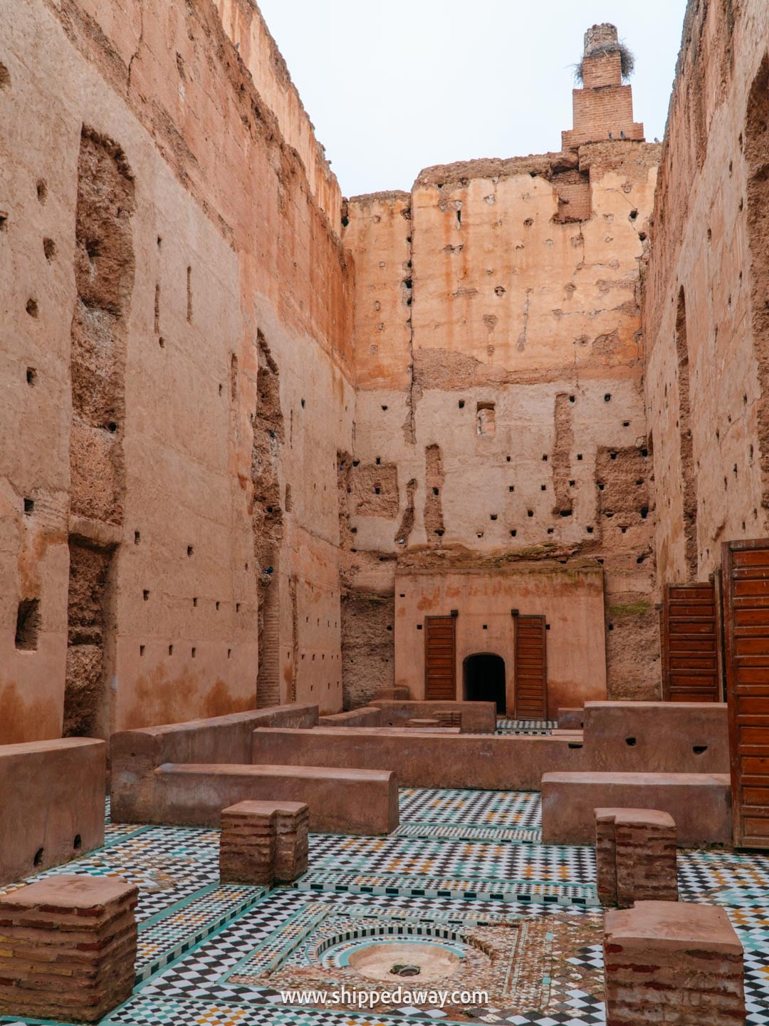 Things to do in Marrakesh, Morocco - tiles at the lower area of El Badi Palace