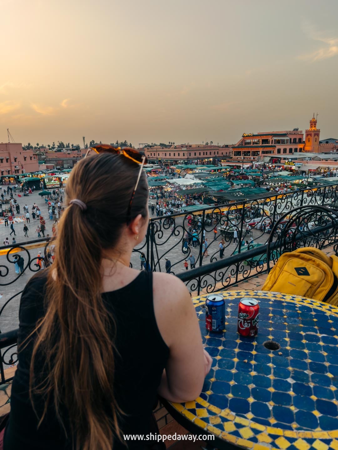 Things to do in Marrakesh, Morocco - views of Jemaa el-Fnaa from a cafe rooftop terrace