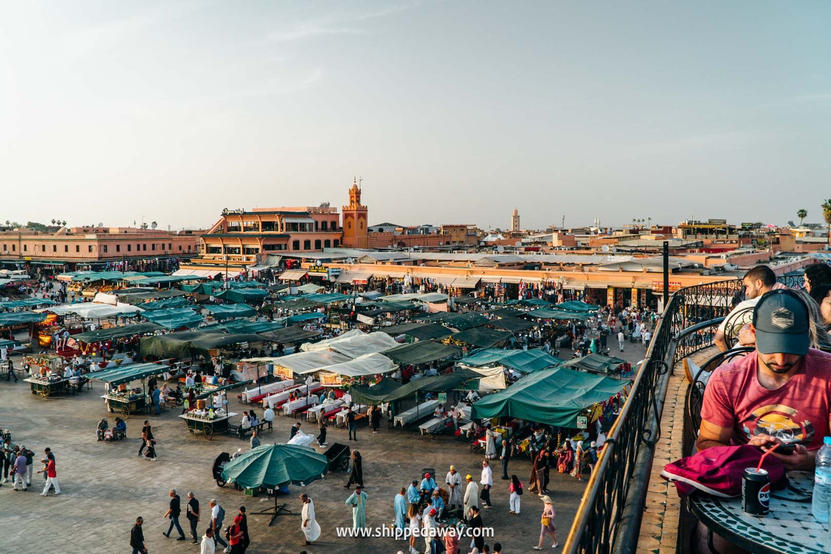 Things to do in Marrakesh, Morocco - views of Jemaa el-Fnaa from a cafe rooftop terrace