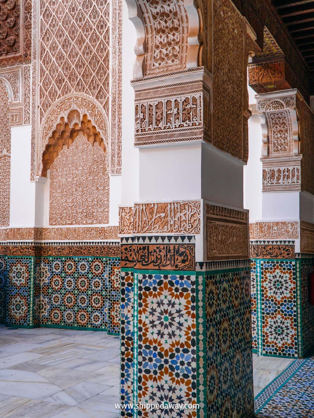 Things to do in Marrakesh, Morocco - tilework at Madrasa Ben Youssef