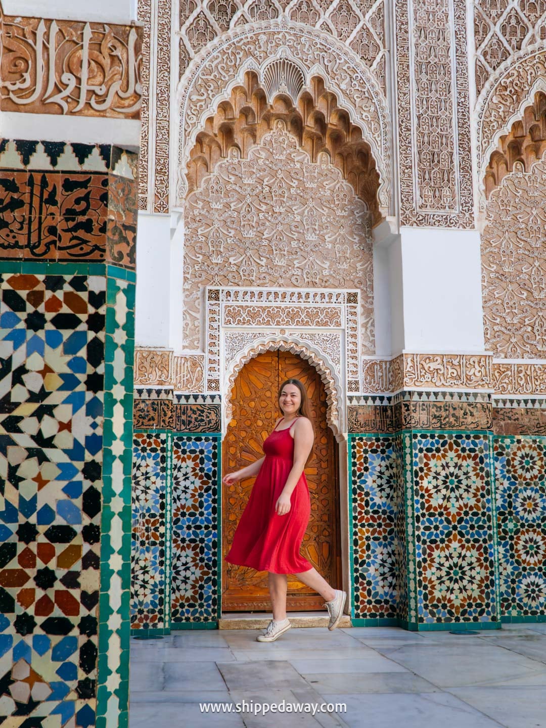 Things to do in Marrakesh, Morocco - beautiful details and doorway at Madrasa Ben Youssef