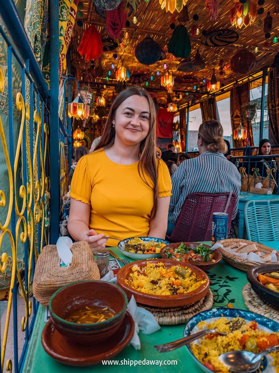 Things to do in Marrakesh, Morocco - rooftop restaurant with traditional Moroccan food in the medina
