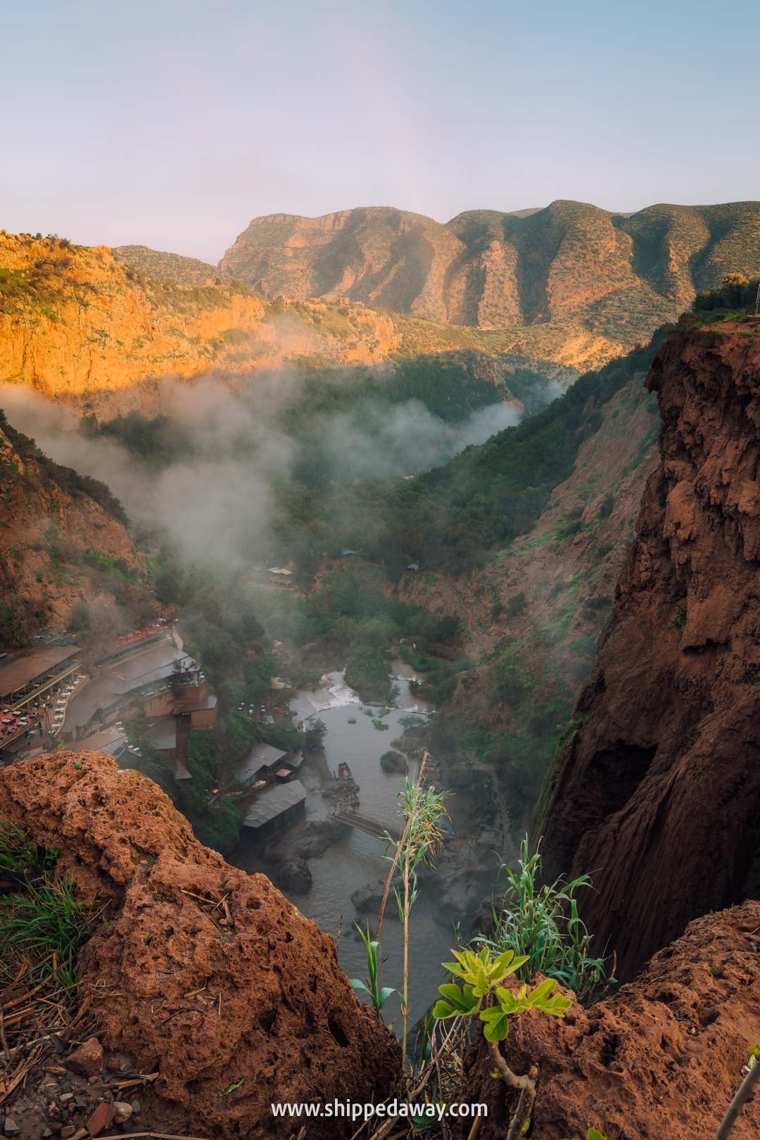 Guide to Ouzoud Waterfalls with tips from our two-night visit - view of the swimming area from above