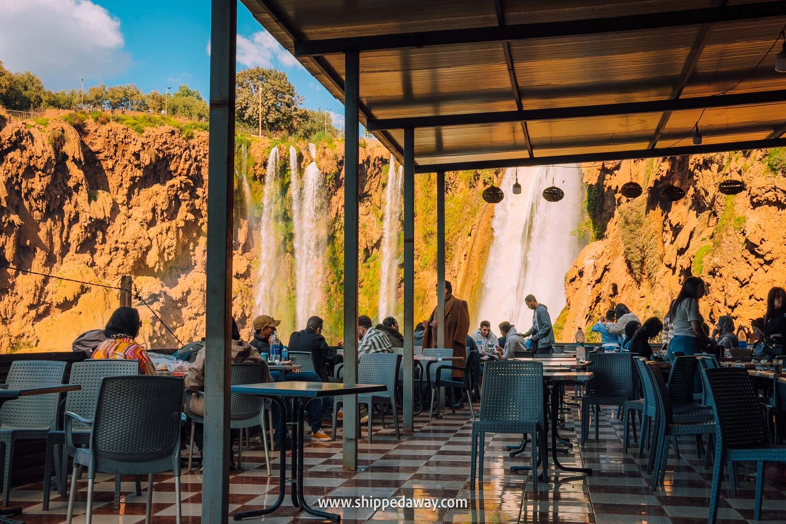 Guide to Ouzoud Waterfalls with tips from our two-night visit - view of the waterfalls from a cafe