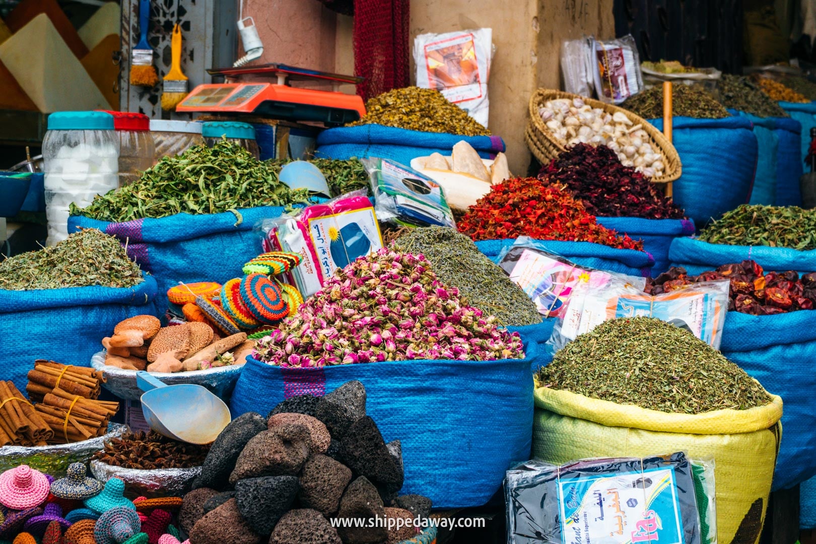 Things to do in Marrakesh, Morocco - walking through souks of the medina - spices and herbs