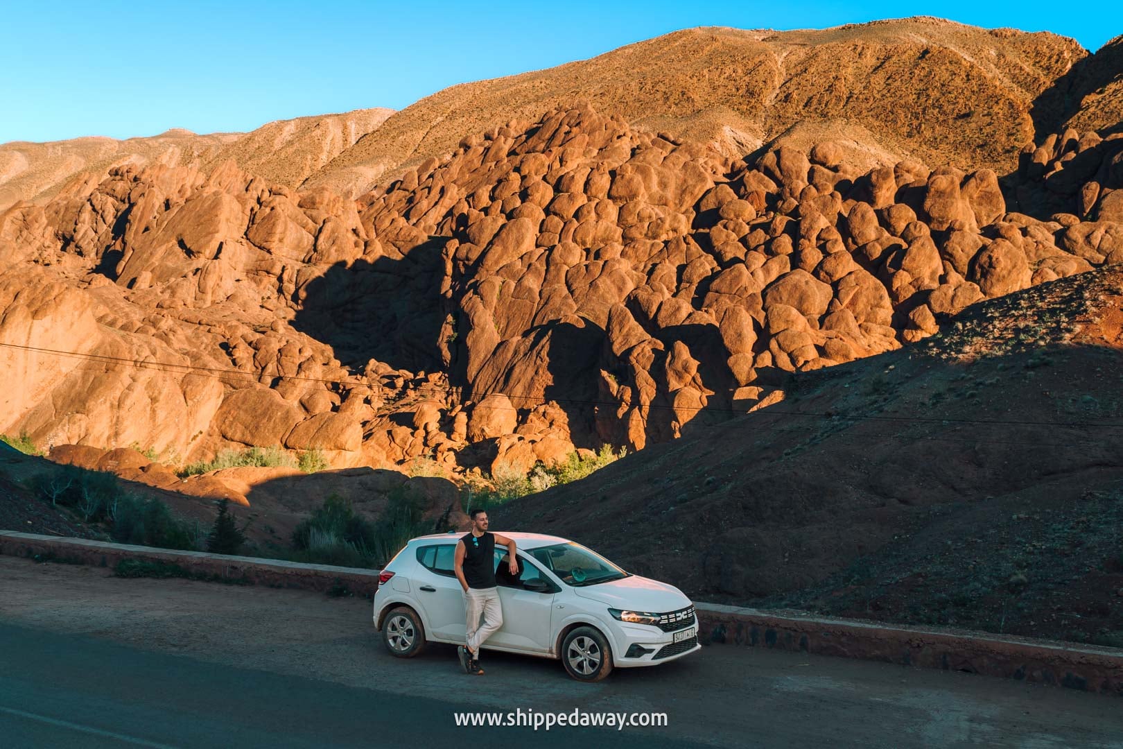 View of Monkey Fingers from the roadside - visiting tips from our trip to Dades Gorge