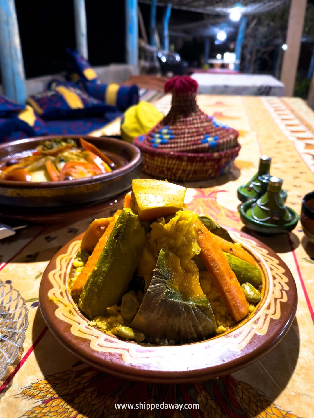 Traditional food in a restaurant at Monkey Fingers - Dades Gorge, Morocco