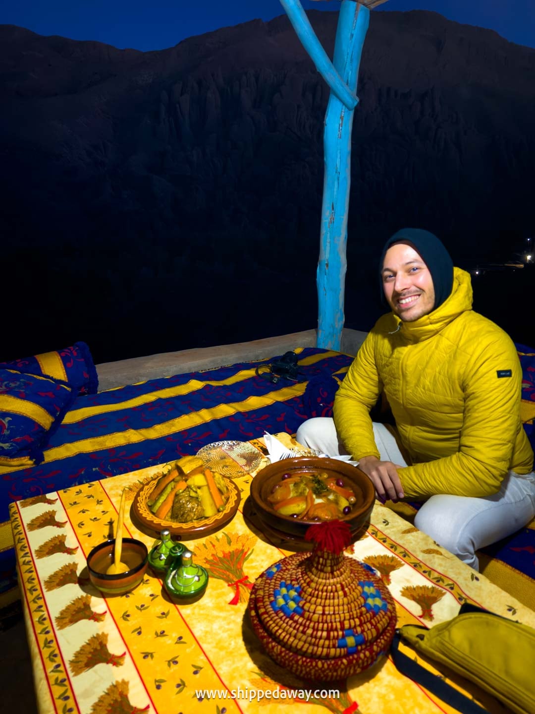 Traditional food in a restaurant at Monkey Fingers - Dades Gorge, Morocco