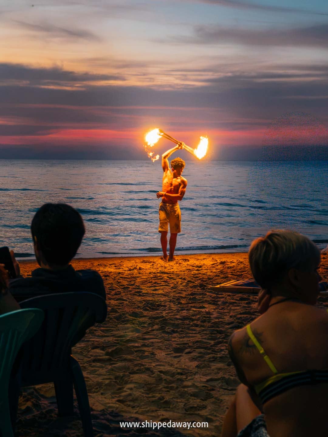 Trat Island Hopping - One week Trat itinerary - sunset fire show at Lonely Beach, Koh Chang